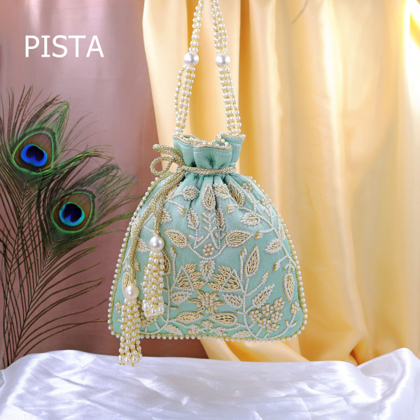 Elegant Pearl Beads Embroidered Potli Bag | Luxury Bridal & Festive Wristlet Purse