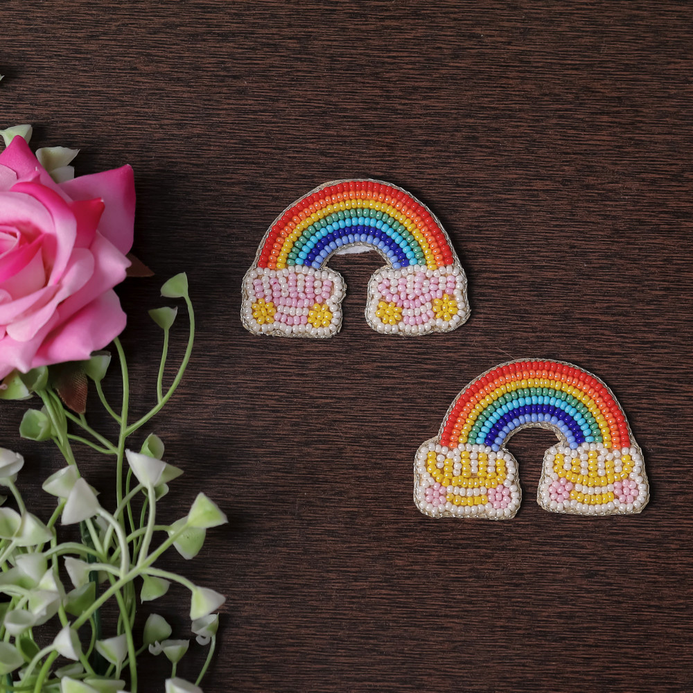 Image of Pair Of Handcrafted Beaded Rainbow Applique Patch