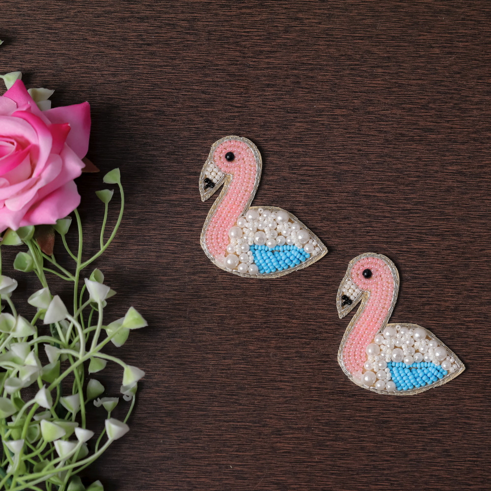 Image of Pair of Embroidered Flamingo Bird Applique