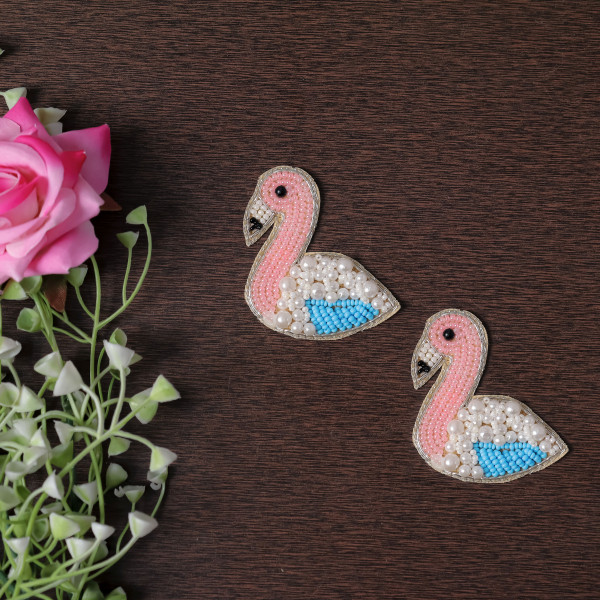 Pair of Embroidered Flamingo Bird Applique