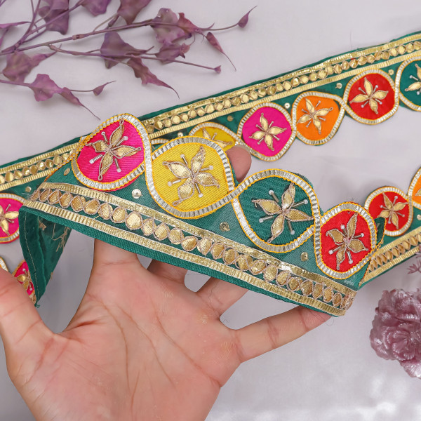 Multi-Color Gota Patti Flower & Glass Bead Lace Border
