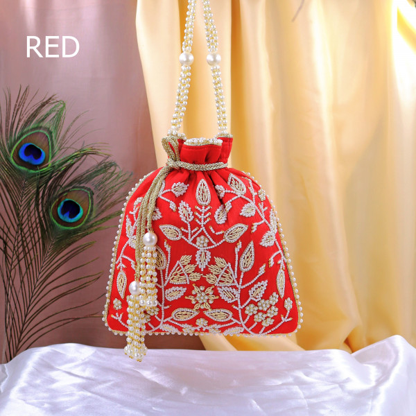 Elegant Pearl Beads Embroidered Potli Bag | Luxury Bridal & Festive Wristlet Purse