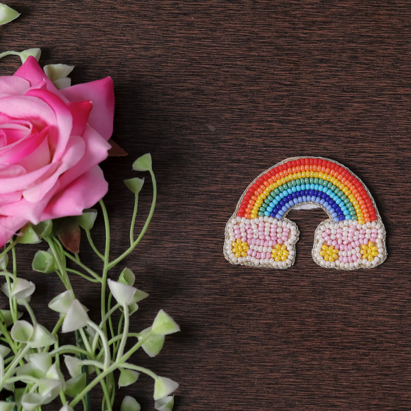 Pair Of Handcrafted Beaded Rainbow Applique Patch