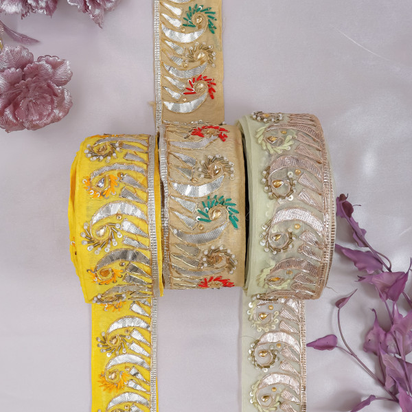Premium Gota Patti & Bead Work Embroidery Lace – Handcrafted Border Material for Sarees,