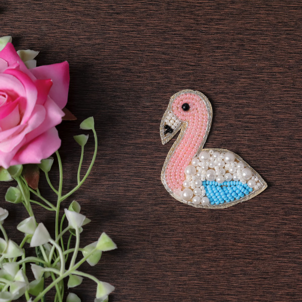 Pair of Embroidered Flamingo Bird Applique