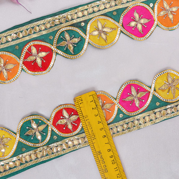 Multi-Color Gota Patti Flower & Glass Bead Lace Border