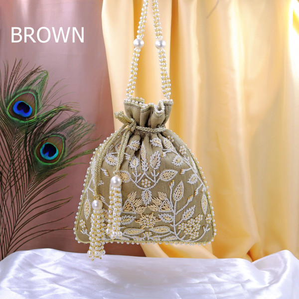 Elegant Pearl Beads Embroidered Potli Bag | Luxury Bridal & Festive Wristlet Purse