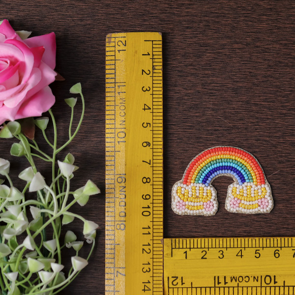 Pair Of Handcrafted Beaded Rainbow Applique Patch