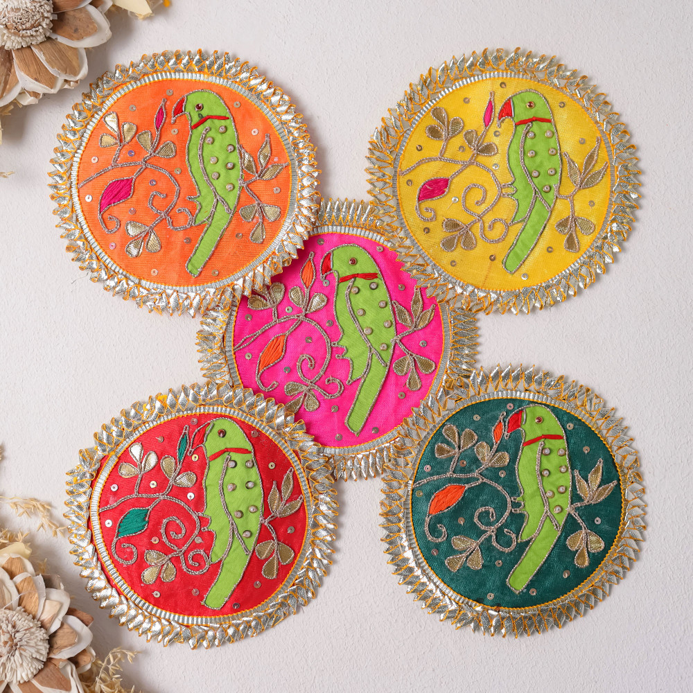Image of Pack Of  10pcs Handcrafted Gota Work Parrot Texture Patch | Ethnic Applique