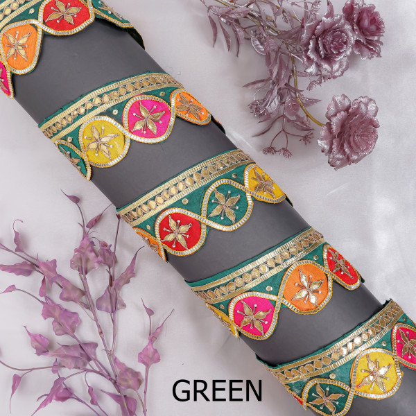 Multi-Color Gota Patti Flower & Glass Bead Lace Border