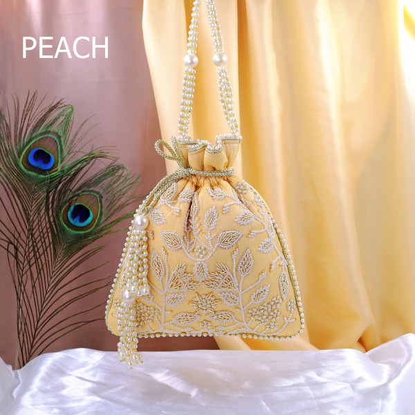 Elegant Pearl Beads Embroidered Potli Bag | Luxury Bridal & Festive Wristlet Purse