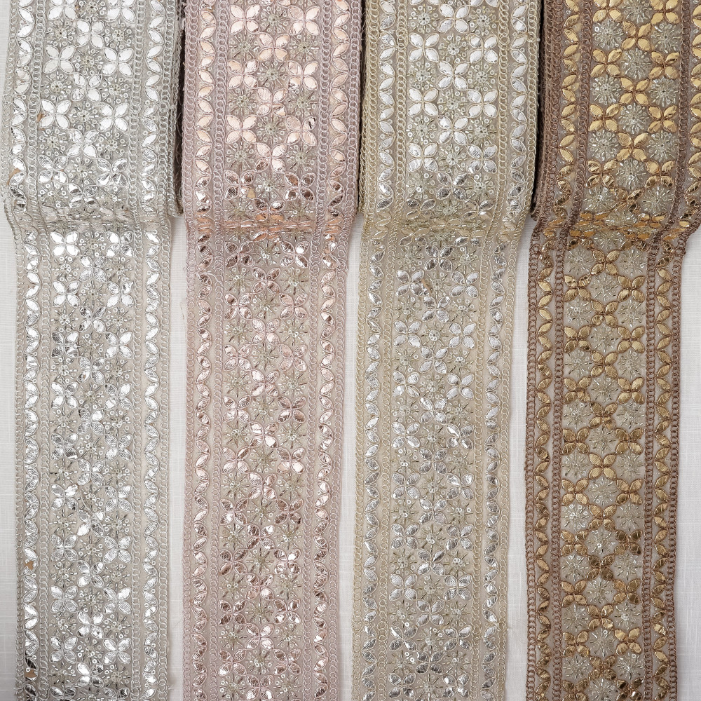 Image of Luxury Metallic Gota Tissue Embroidered Lace Trim | Versatile Craft &amp; Saree Border