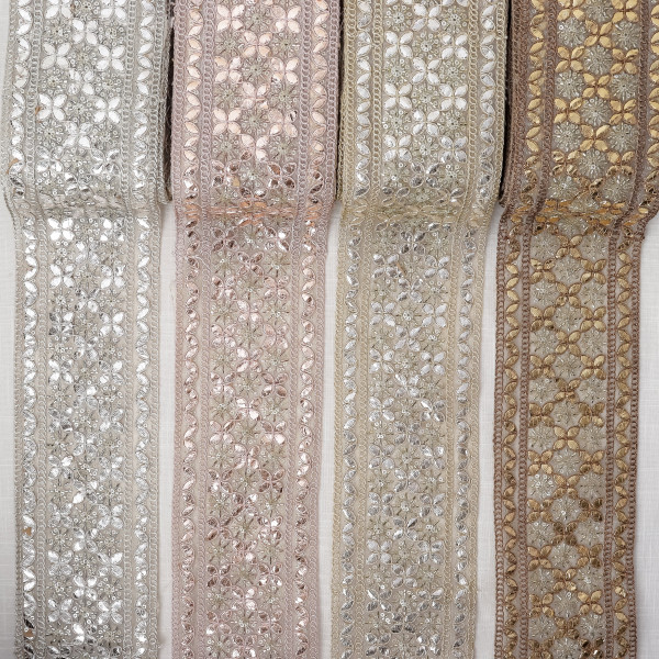 Luxury Metallic Gota Tissue Embroidered Lace Trim | Versatile Craft & Saree Border