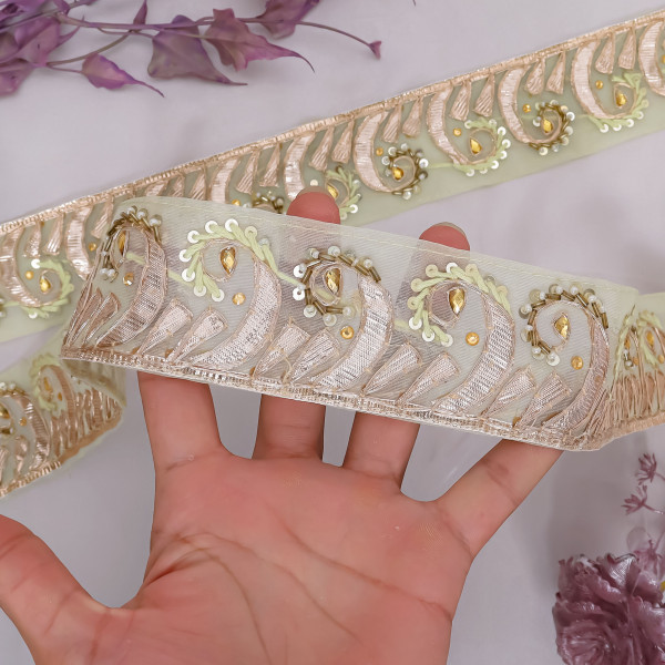 Premium Gota Patti & Bead Work Embroidery Lace – Handcrafted Border Material for Sarees,