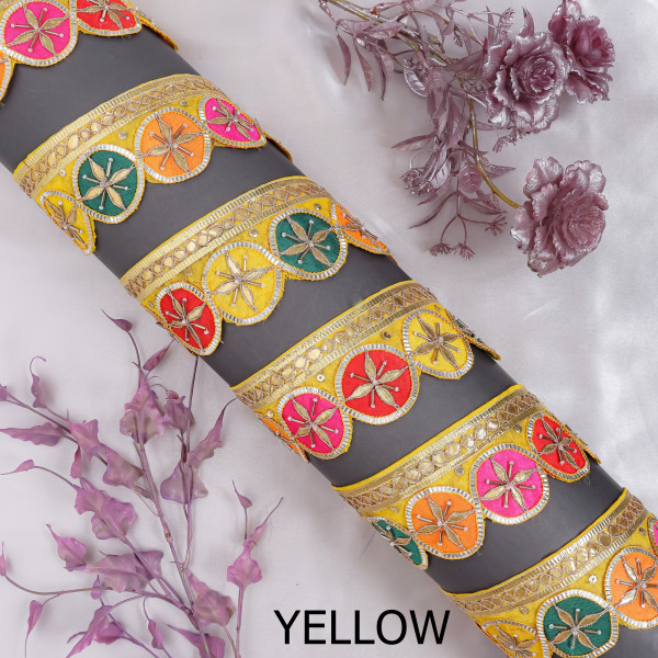 Multi-Color Gota Patti Flower & Glass Bead Lace Border