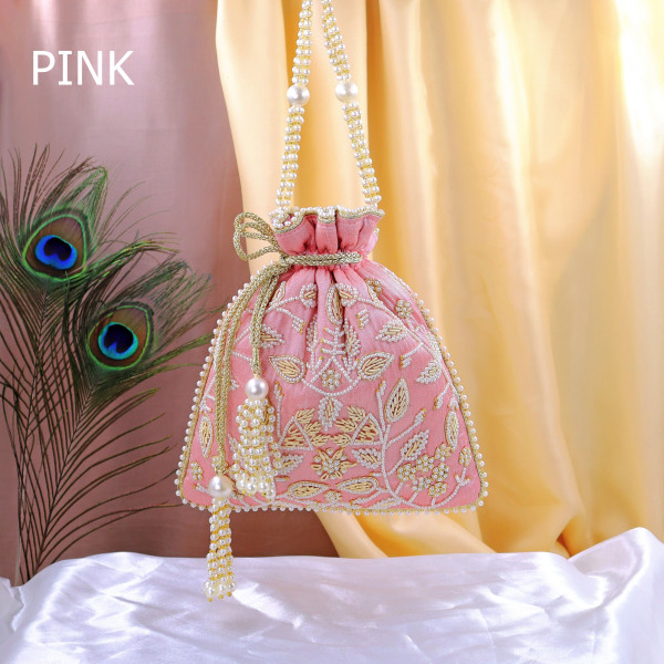 Elegant Pearl Beads Embroidered Potli Bag | Luxury Bridal & Festive Wristlet Purse