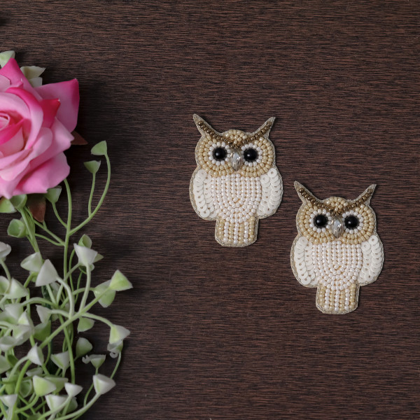 Pair of Handmade Beaded Owl Applique Motif