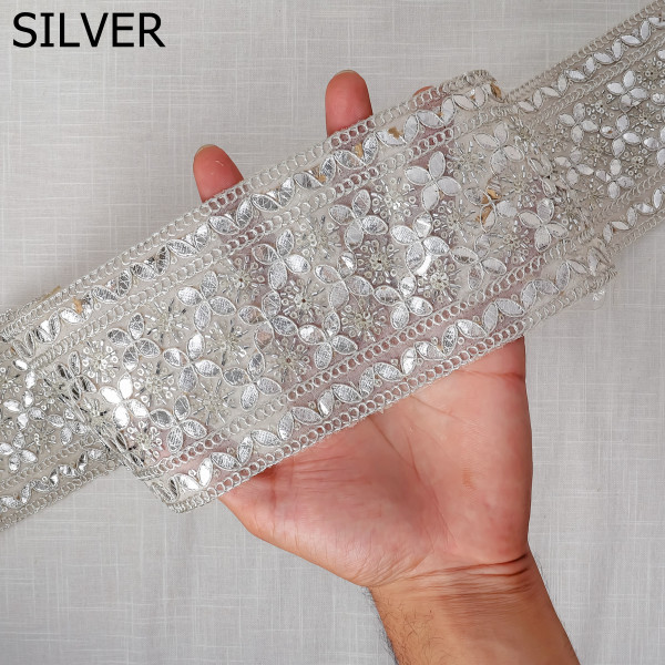 Luxury Metallic Gota Tissue Embroidered Lace Trim | Versatile Craft & Saree Border