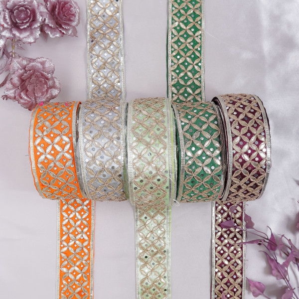 Traditional Silver Gota Patti Jaal Lace – Heavy Embroidered Festive Border Trim