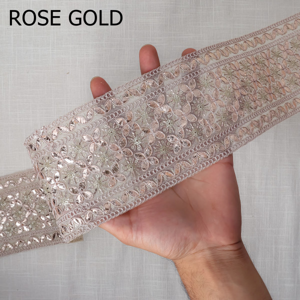 Luxury Metallic Gota Tissue Embroidered Lace Trim | Versatile Craft & Saree Border