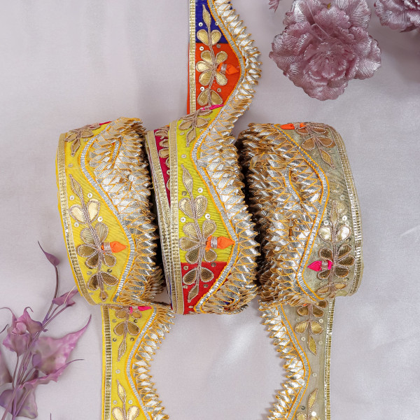 Handcrafted Gota Patti Cut Work Lace Trim for Saree & Crafting