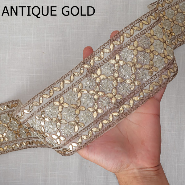 Luxury Metallic Gota Tissue Embroidered Lace Trim | Versatile Craft & Saree Border