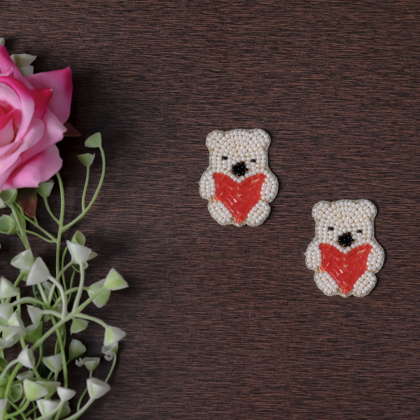 Pair Of Cute Beaded Teddy Bear Applique