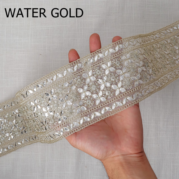 Luxury Metallic Gota Tissue Embroidered Lace Trim | Versatile Craft & Saree Border