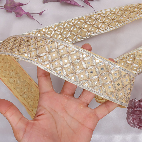 Traditional Silver Gota Patti Jaal Lace – Heavy Embroidered Festive Border Trim