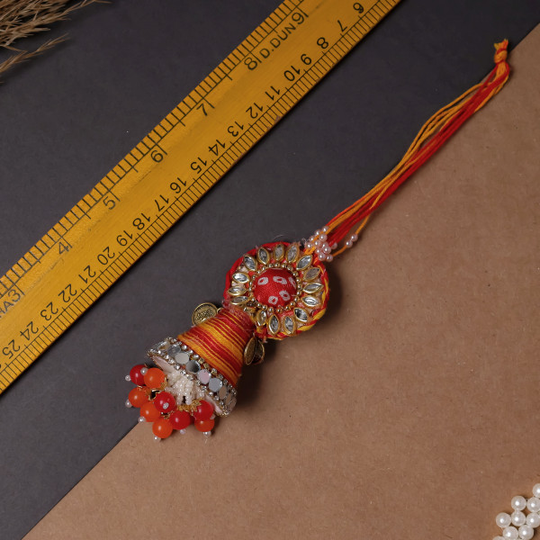 Premium Handmade Bhai Bhabhi Rakhi Combo - Vibrant Red and Yellow Festive Thread Set