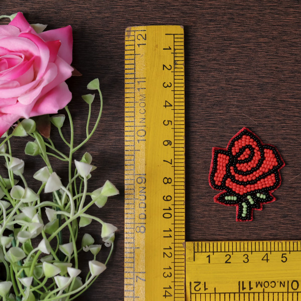 Pair Of Beaded Rose Flower Patch Applique – Red Floral Sew-On DIY Motif