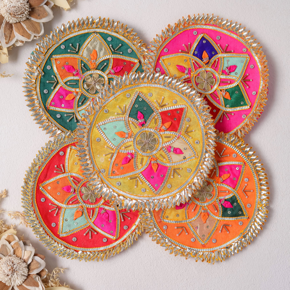Image of Pack of  10pcs Vibrant Gota Patti Floral Applique Patches | Traditional DIY Craft Embellishments