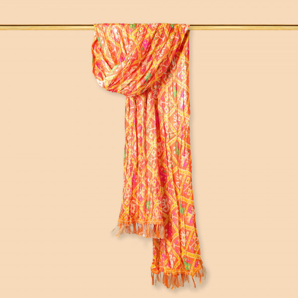 Patola Print Orange Chinnon Dupatta