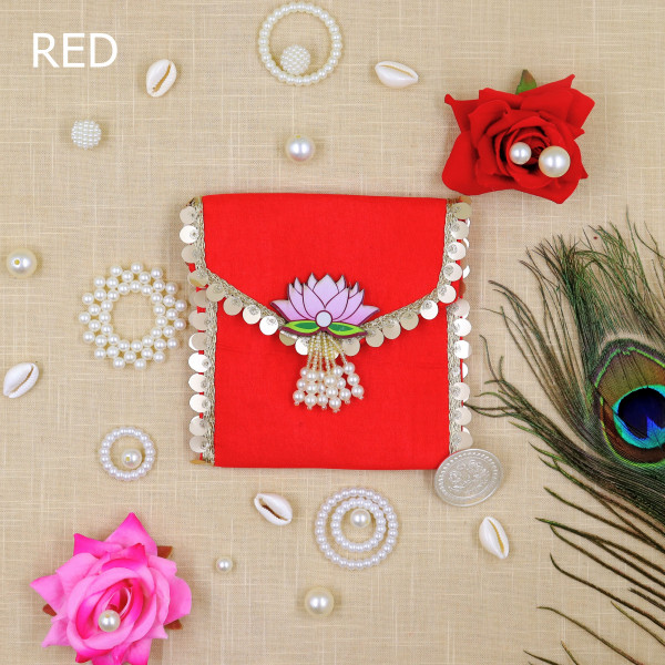 pack of 5pcs Vibrant Lotus Beadwork Coin Purse / Shagun Pouch