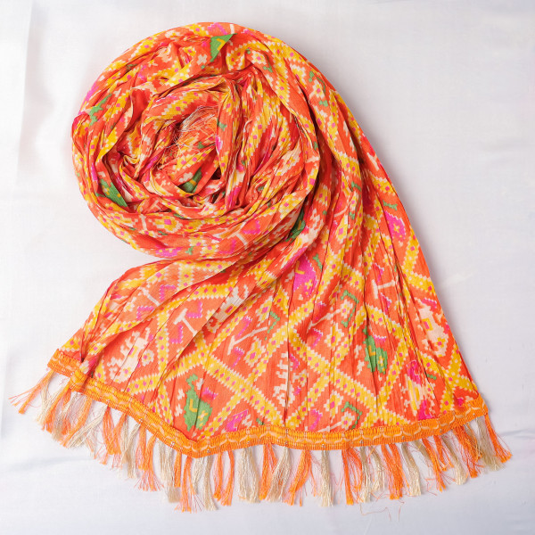 Patola Print Orange Chinnon Dupatta