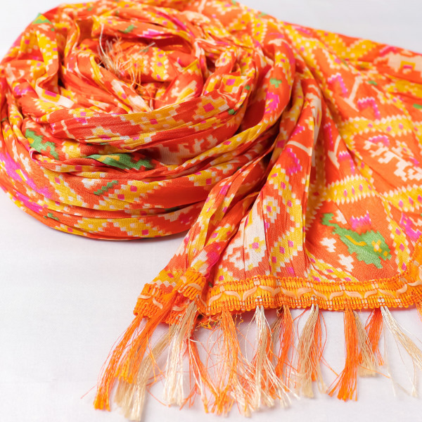 Patola Print Orange Chinnon Dupatta