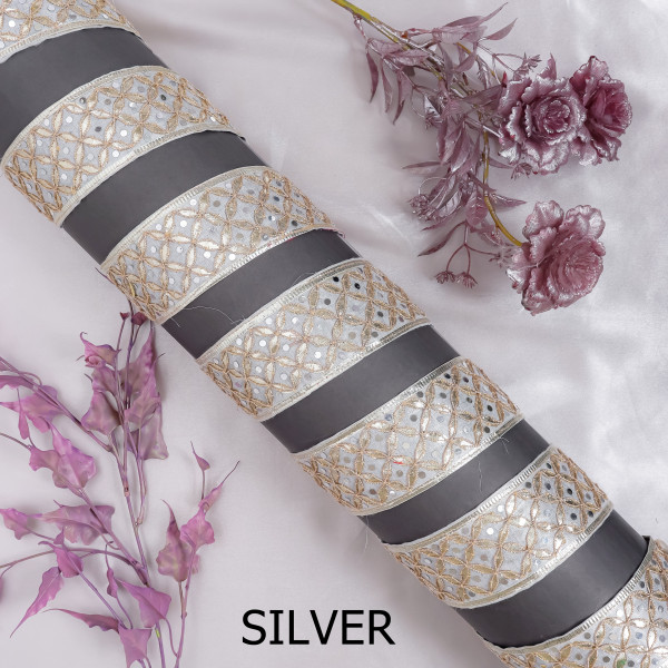 Traditional Silver Gota Patti Jaal Lace – Heavy Embroidered Festive Border Trim