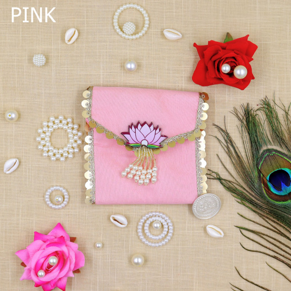 pack of 5pcs Vibrant Lotus Beadwork Coin Purse / Shagun Pouch