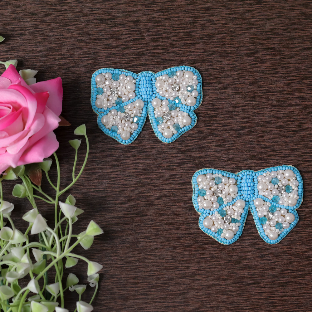 Image of Beaded Butterfly Fabric Patch – Floral Embroidered DIY Motif Applique