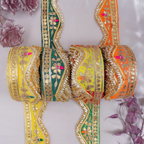 Premium Gota Patti Cut-Work Embroidered Lace Border for Sarees, Dupattas, and DIY Crafts