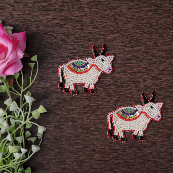 Pair Of Handcrafted Embroidered Cow Applique Patch