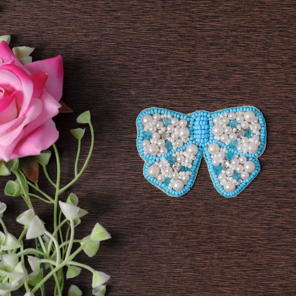 Beaded Butterfly Fabric Patch – Floral Embroidered DIY Motif Applique