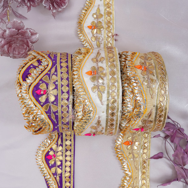 Premium Gota Patti Cut-Work Embroidered Lace Border for Sarees, Dupattas, and DIY Crafts