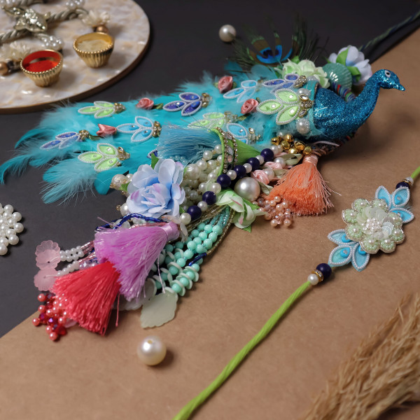 Exclusive Handcrafted Peacock Bhai Bhabhi Rakhi Set | Premium Lumba Rakhi Combo