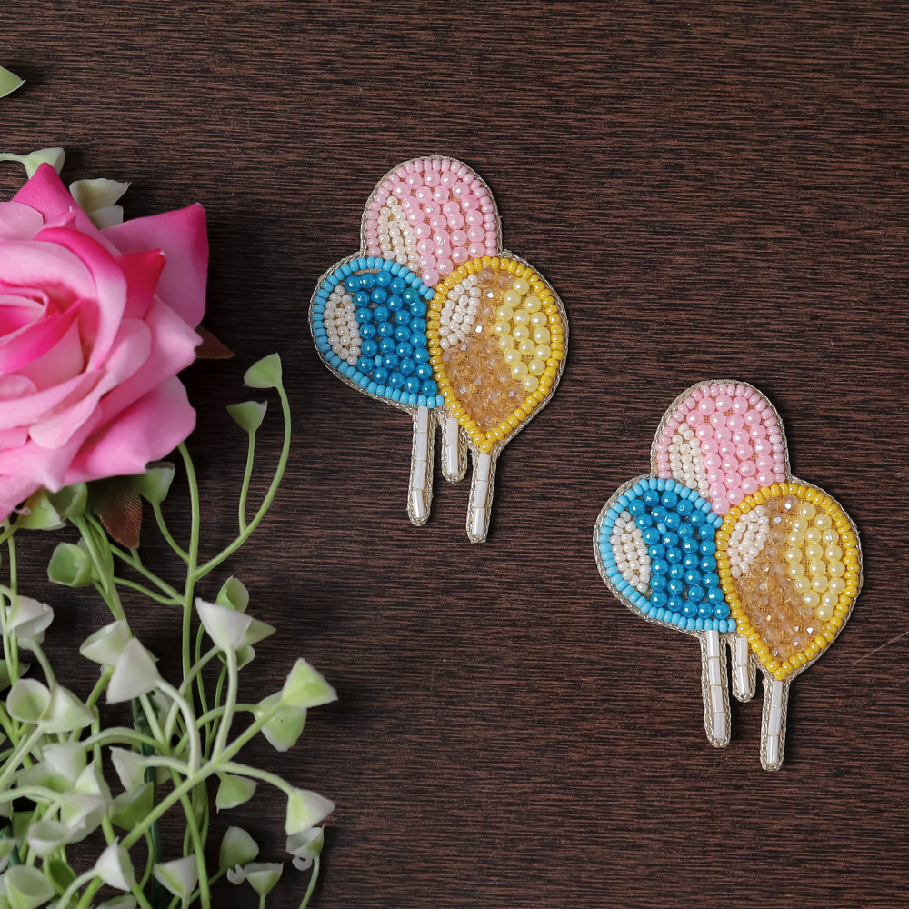 Image of Pair of ✨ Whimsical Beaded Balloon Patch Applique – DIY Embroidered Motif