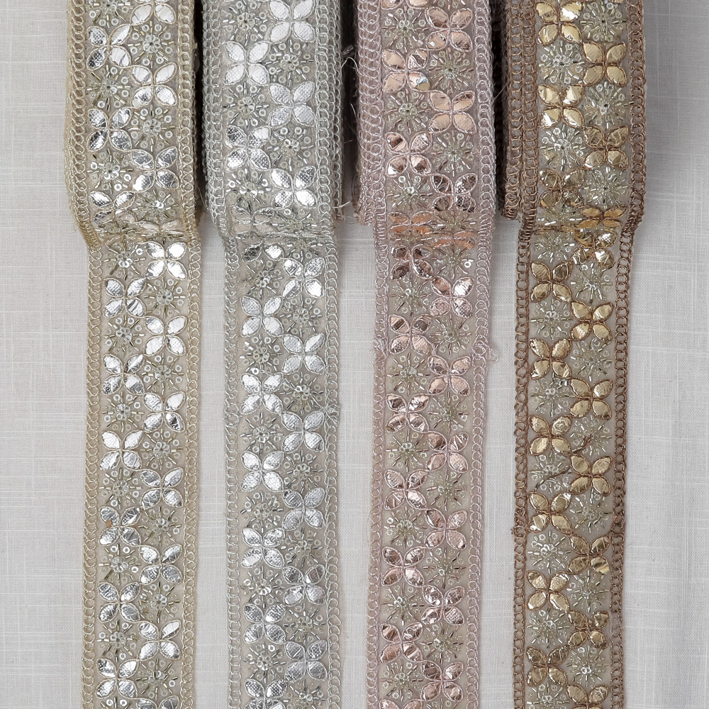 Image of Tissue Gota Embroidery Lace Trim | Metallic Ribbon for Saree, Dupatta, and DIY Crafts