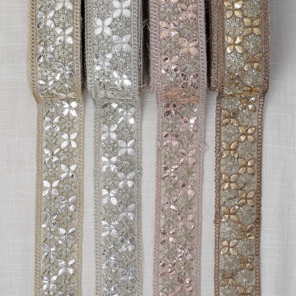 Tissue Gota Embroidery Lace Trim | Metallic Ribbon for Saree, Dupatta, and DIY Crafts