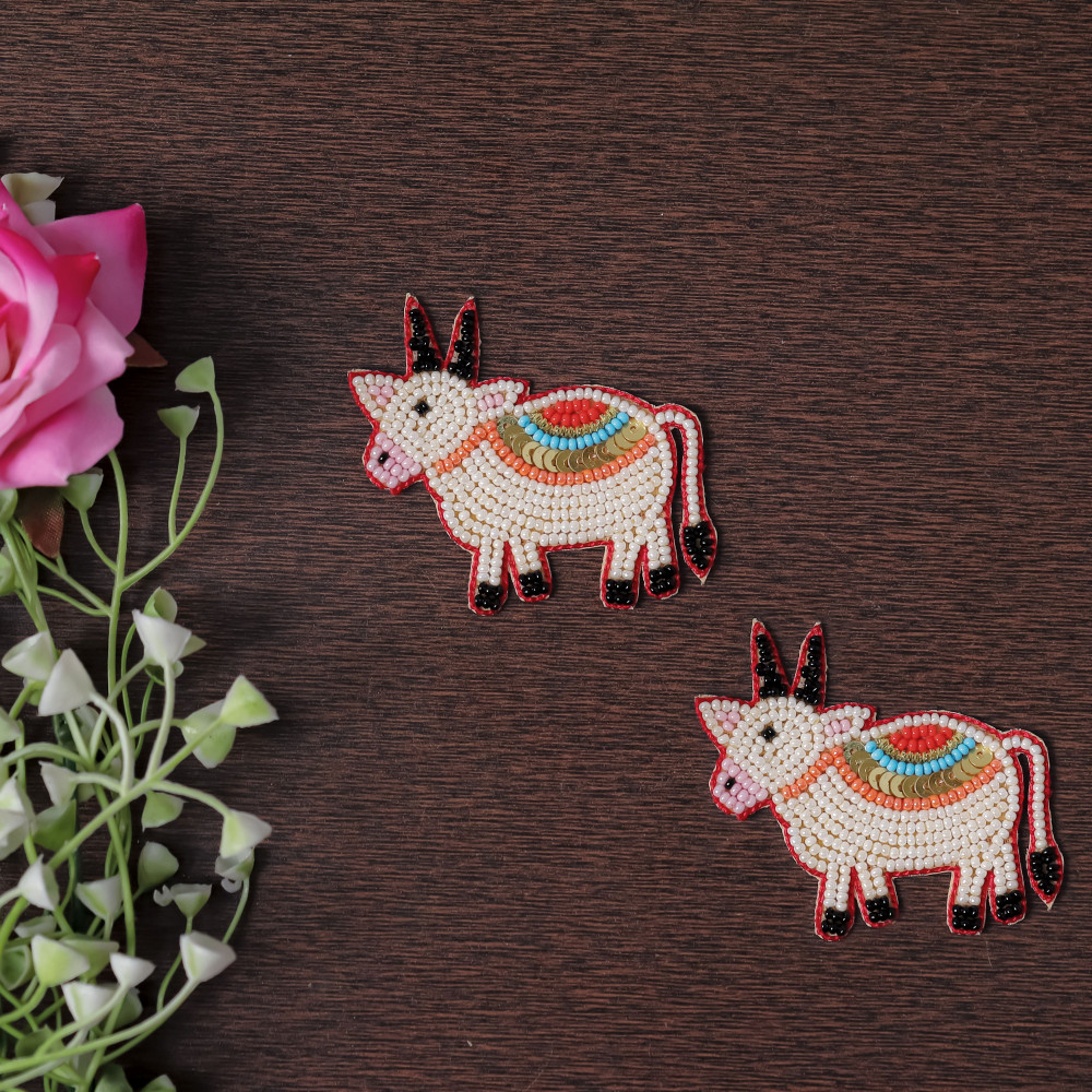 Image of Pair Of Handcrafted Embroidered Cow Applique Patch