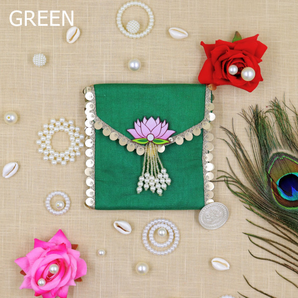 pack of 5pcs Vibrant Lotus Beadwork Coin Purse / Shagun Pouch