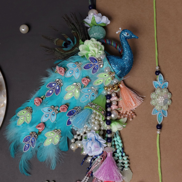 Exclusive Handcrafted Peacock Bhai Bhabhi Rakhi Set | Premium Lumba Rakhi Combo